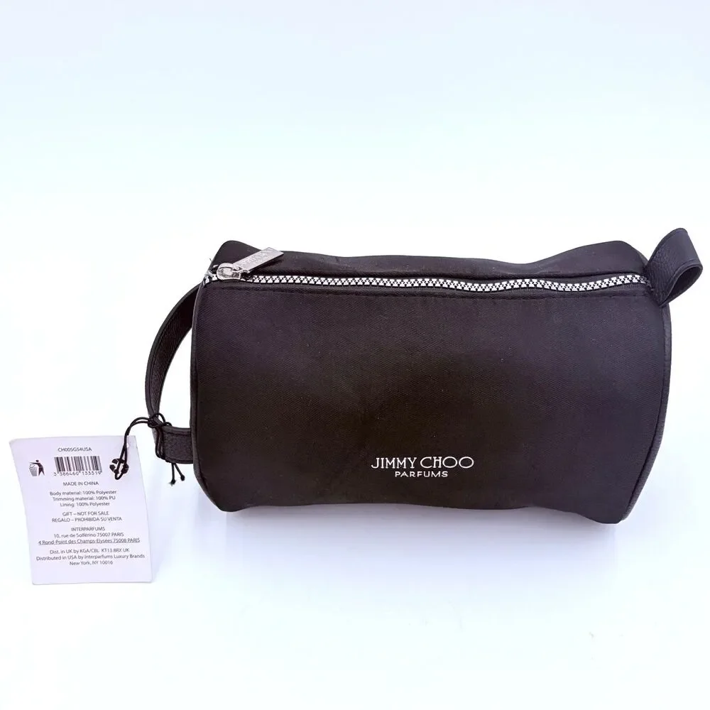 Jimmy Choo Parfums Black Cosmetic Bag Travel Pouch Zip Makeup Case New Tag